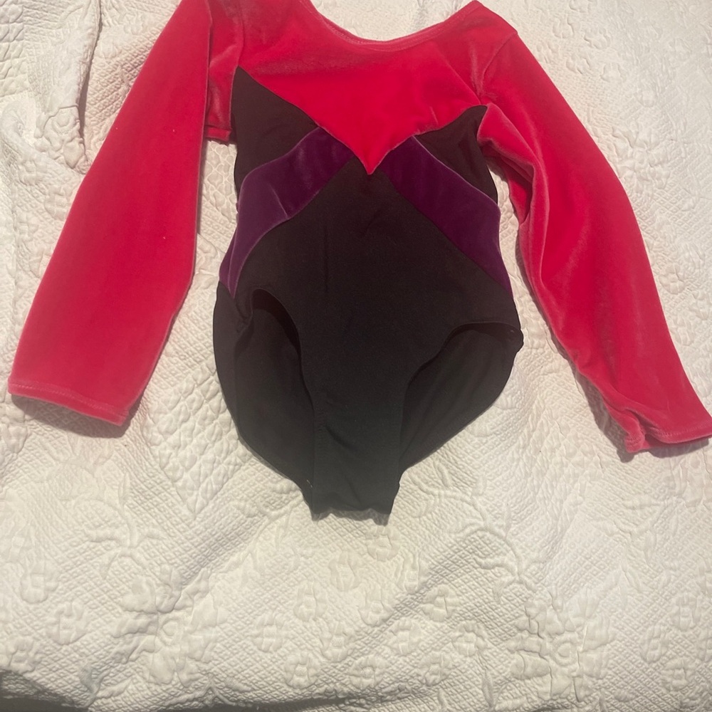 Freestyle/Danskin Girls Sz XS 4/5 Vibrant pink purple black velour Leotard